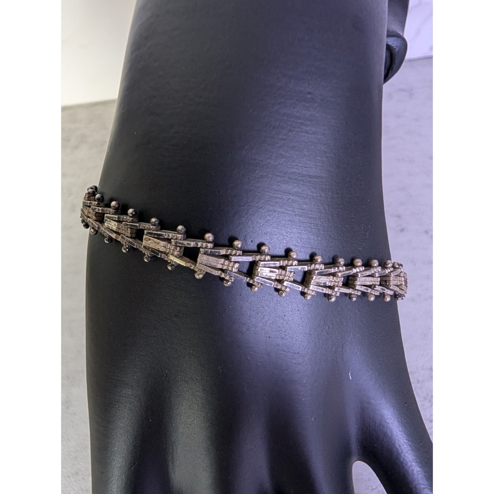 Vintage Mexico 925 Sterling Silver Gate Link Bracelet MS-100 Taxco Era 7.5"